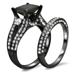 Black Gold 4ct Black Princess-cut Diamond Engagement Bridal Ring Set - Handcrafted By Name My Rings™