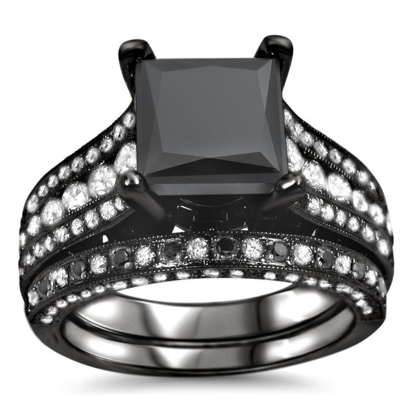 Black Gold 4ct TDW Black and White Diamond Bridal Set - Handcrafted By Name My Rings™