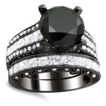 Black Gold 5 3/5ct TDW Black and White Diamond Bridal Set - Handcrafted By Name My Rings™