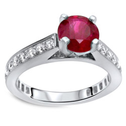 Gold 1ct TGW Round Ruby and 3/5ct TDW Diamond Engagement Ring - Handcrafted By Name My Rings™