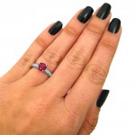 Gold 1ct TGW Round Ruby and 3/5ct TDW Diamond Engagement Ring - Handcrafted By Name My Rings™