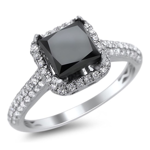 Gold 2 1/5ct TDW Black and White Diamond Halo Ring - Handcrafted By Name My Rings™