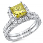 Gold 2ct TDW Canary Yellow Diamond Engagement Bridal Set - Handcrafted By Name My Rings™