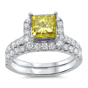 Gold 2ct TDW Canary Yellow Diamond Engagement Bridal Set - Handcrafted By Name My Rings™