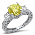 Gold 2ct TDW Yellow Round Diamond 3-stone Engagement Ring - Handcrafted By Name My Rings™