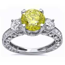 Gold 2ct TDW Yellow Round Diamond 3-stone Engagement Ring - Handcrafted By Name My Rings™
