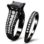 Gold 4ct TDW Princess-cut Black and White Diamond Ring Set - Handcrafted By Name My Rings™