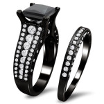 Gold 4ct TDW Princess-cut Black and White Diamond Ring Set - Handcrafted By Name My Rings™