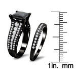 Gold 4ct TDW Princess-cut Black and White Diamond Ring Set - Handcrafted By Name My Rings™