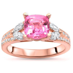Rose Gold 1 3/5 TGW Cushion-cut Pink Sapphire 1/2ct TDW Diamond Engagement Ring - Handcrafted By Name My Rings™