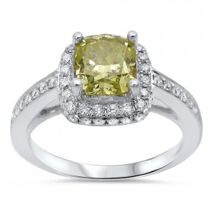 White Gold 1 1/2ct TDW Fancy Yellow Diamond Halo Engagement Ring - Handcrafted By Name My Rings™