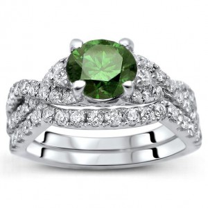 White Gold 1 1/2ct TDW Green and White Diamond Bridal Set - Handcrafted By Name My Rings™