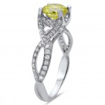 White Gold 1 1/2ct TDW Round Canary Yellow Diamond Engagement Ring - Handcrafted By Name My Rings™