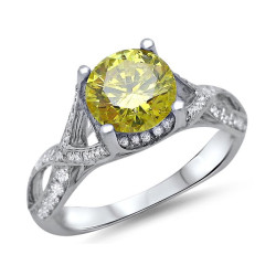 White Gold 1 1/2ct TDW Round Canary Yellow Diamond Engagement Ring - Handcrafted By Name My Rings™