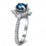 White Gold 1 1/4 ct TDW Blue Round Diamond Vintage Style Ring - Handcrafted By Name My Rings™