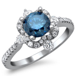 White Gold 1 1/4 ct TDW Blue Round Diamond Vintage Style Ring - Handcrafted By Name My Rings™