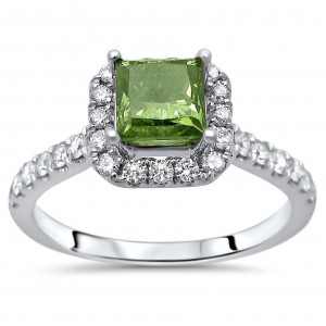 White Gold 1 1/4ct TDW Green Princess Cut Diamond Engagement Ring - Handcrafted By Name My Rings™
