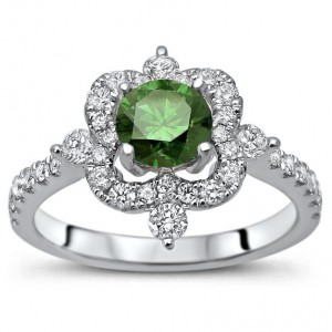 White Gold 1 1/4ct TDW Green Round Diamond Engagement Ring - Handcrafted By Name My Rings™