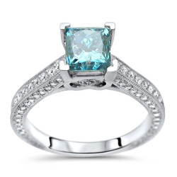 White Gold 1 2/5ct TDW Blue Princess-cut Diamond Engagement Ring - Handcrafted By Name My Rings™