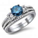 White Gold 1 2/5ct TDW Blue and White Round Diamond Engagement Ring Bridal Set - Handcrafted By Name My Rings™