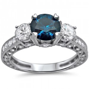 White Gold 1 3/4 ct TDW Blue and White Round Diamond Ring - Handcrafted By Name My Rings™