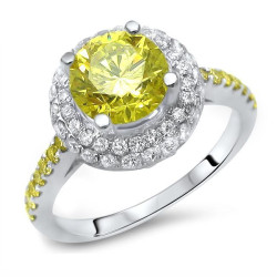White Gold 1 3/4ct TDW Yellow Diamond Halo Engagement Ring - Handcrafted By Name My Rings™