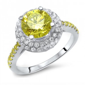 White Gold 1 3/4ct TDW Yellow Diamond Halo Engagement Ring - Handcrafted By Name My Rings™
