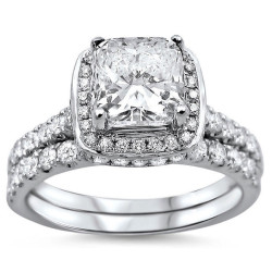 White Gold 1 3/5ct Cushion-cut Diamond Clarity Enhanced Bridal Ring Set - Handcrafted By Name My Rings™