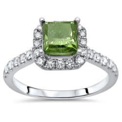 White Gold 1 3/5ct TDW Green Princess Cut Diamond Engagement Ring - Handcrafted By Name My Rings™