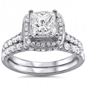 White Gold 1 3/5ct TDW Princess-cut Diamond Clarity-enhanced Bridal Set - Handcrafted By Name My Rings™