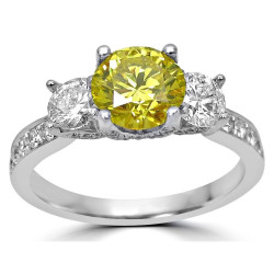 White Gold 1 4/5 ct Canary Yellow and White Round Diamond Three-stone Engagement Ring - Handcrafted By Name My Rings™