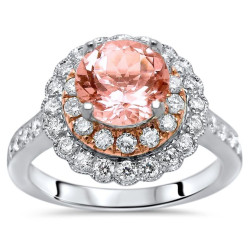 White Gold 1 4/5ct TGW Round-cut Morganite Diamond Engagement Ring - Handcrafted By Name My Rings™