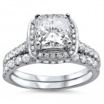 White Gold 1 5/8ct TDW Cushion-cut Diamond Clarity Enhanced Bridal Ring Set - Handcrafted By Name My Rings™