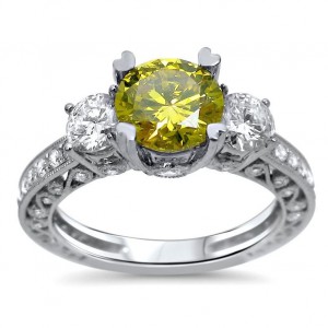 White Gold 1 7/8 Canary Yellow Diamond 3-stone Engagement Ring - Handcrafted By Name My Rings™