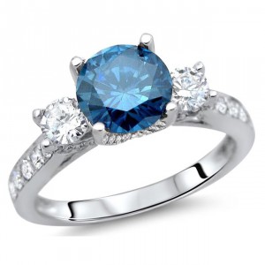 White Gold 1 7/8ct Blue and White Round Diamond Ring - Handcrafted By Name My Rings™