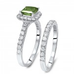White Gold 1 9/10ct TDW Green Princess Cut Diamond Engagement Ring Bridal Set - Handcrafted By Name My Rings™