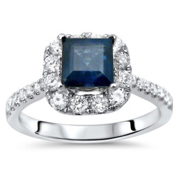 White Gold 1/2ct TDW Diamond and Blue Sapphire Engagement Ring - Handcrafted By Name My Rings™