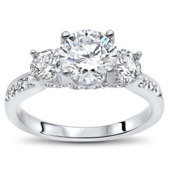 White Gold 1ct TGW Round Moissanite 3 Stone and 4/5ct TDW Diamond Engagement Ring - Handcrafted By Name My Rings™