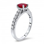 White Gold 1ct TGW Ruby and 1/2ct TDW Diamond Engagement Ring - Handcrafted By Name My Rings™
