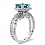 White Gold 2 1/10ct TDW Blue Princess Cut Diamond Engagement Ring - Handcrafted By Name My Rings™