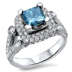 White Gold 2 1/3ct TDW Blue Diamond Engagement Ring - Handcrafted By Name My Rings™