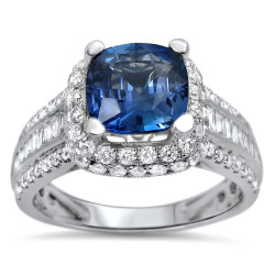 White Gold 2 1/4 Carat TGW Blue Cushion Cut Sapphire Diamond Engagement Ring - Handcrafted By Name My Rings™