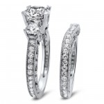 White Gold 2 1/4 ct TDW Round Diamond 3-stone Engagement Ring Bridal Set - Handcrafted By Name My Rings™