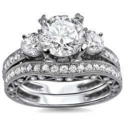 White Gold 2 1/4 ct TDW Round Diamond 3-stone Engagement Ring Bridal Set - Handcrafted By Name My Rings™