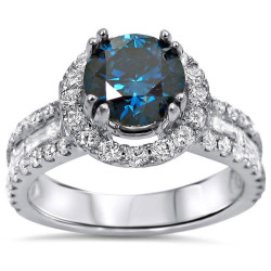 White Gold 2 1/5ct TDW Round Blue Diamond Engagement Ring - Handcrafted By Name My Rings™
