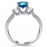 White Gold 2 1/6ct Blue and White Diamond Engagement Bridal Ring Set - Handcrafted By Name My Rings™