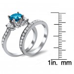 White Gold 2 1/6ct Blue and White Diamond Engagement Bridal Ring Set - Handcrafted By Name My Rings™