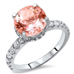 White Gold 2 1/6ct TGW Round-cut Morganite Diamond Engagement Ring - Handcrafted By Name My Rings™