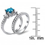 White Gold 2 2/5ct Blue and White Round Diamond Bridal Ring Set - Handcrafted By Name My Rings™