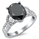 White Gold 2 3/4ct Oval Black and White Diamond Engagement Ring - Handcrafted By Name My Rings™